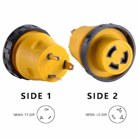 Superior Electric Plug Adapter, Locking, L5-30R, TT-30P, Black/Yellow RVA1513L